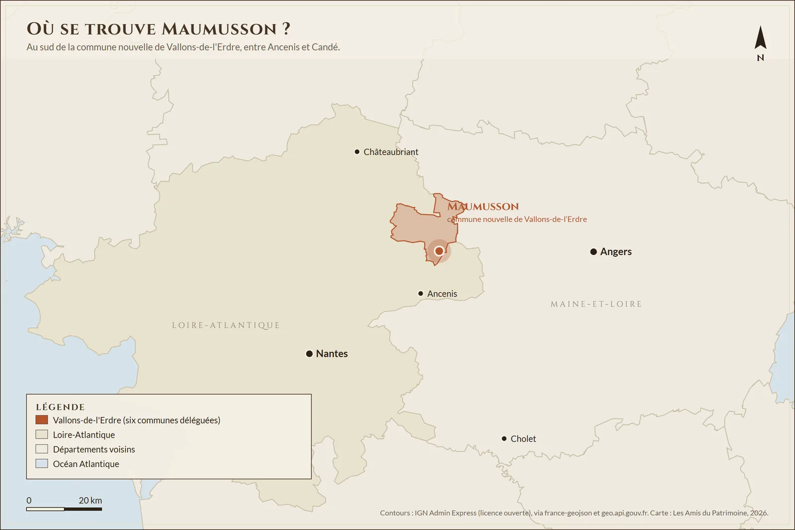 Carte de situation de Maumusson : au sud de la commune nouvelle de Vallons-de-l'Erdre, entre Ancenis et Candé